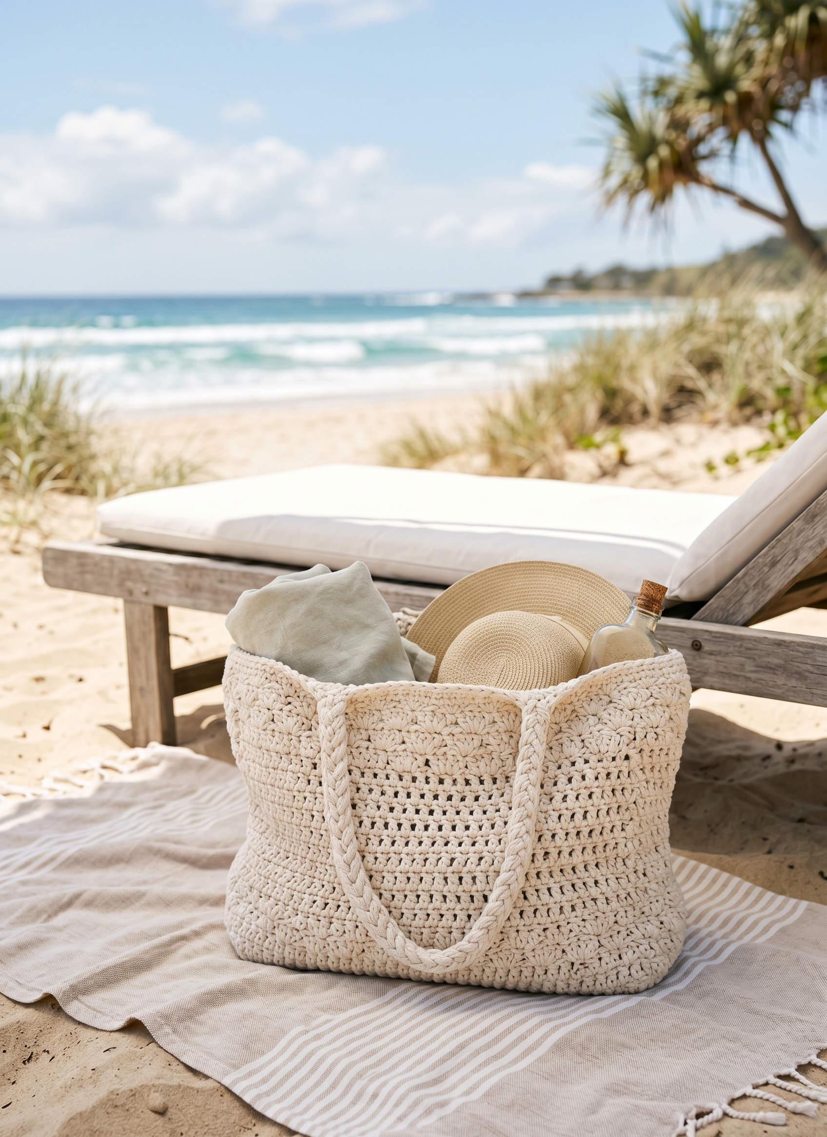 Strandtasche aus dickem Garn häkeln in hellen Sommerfarben